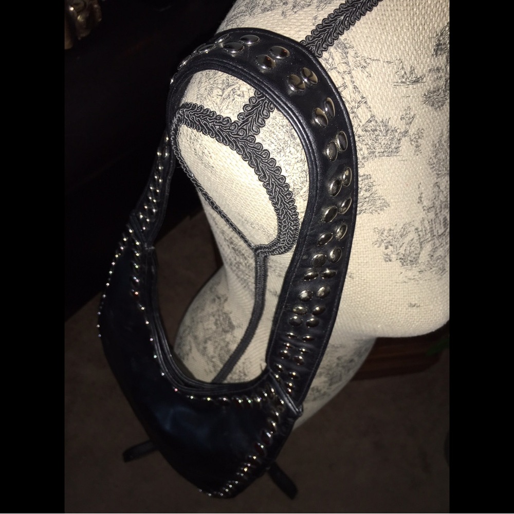 Black Studded Leather Shoulder Bag - Picture 3 of 6